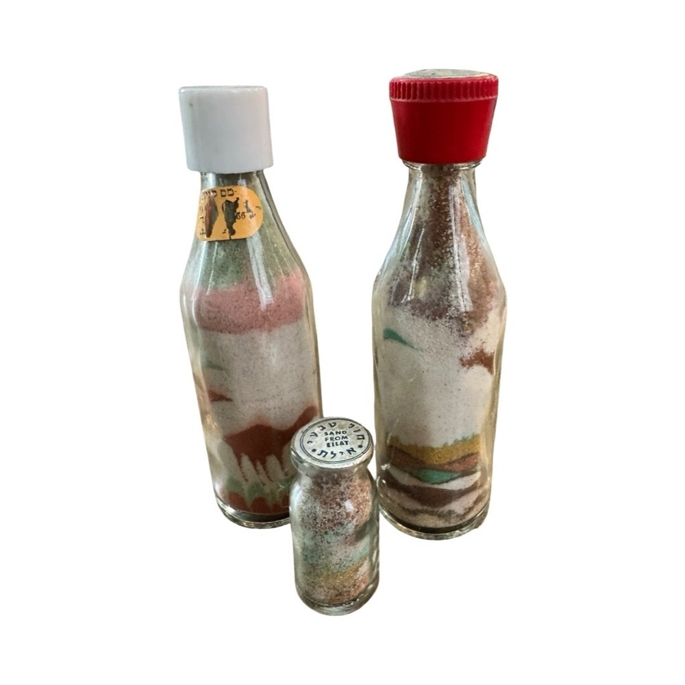 Vintage Eilat Israel Layered Colored Sand Art Glass Bottles Souvenir Set of 3